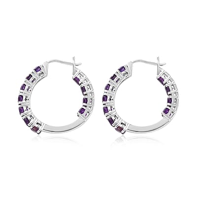 Amethyst Hoop Earrings in Stainless Steel 5.25 ctw , Tarnish-Free, Waterproof, Sweat Proof Jewelry