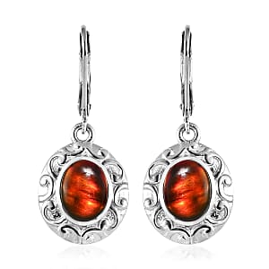 Canadian Ammolite Earrings in Platinum Over Sterling Silver