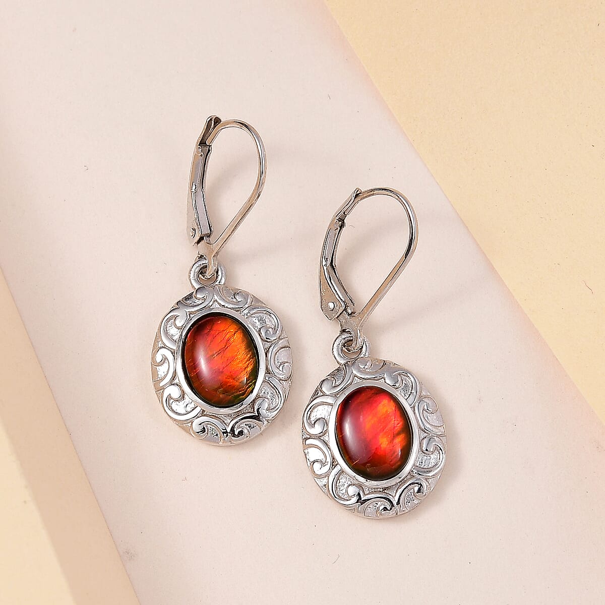 Canadian Ammolite Earrings in Platinum Over Sterling Silver image number 1