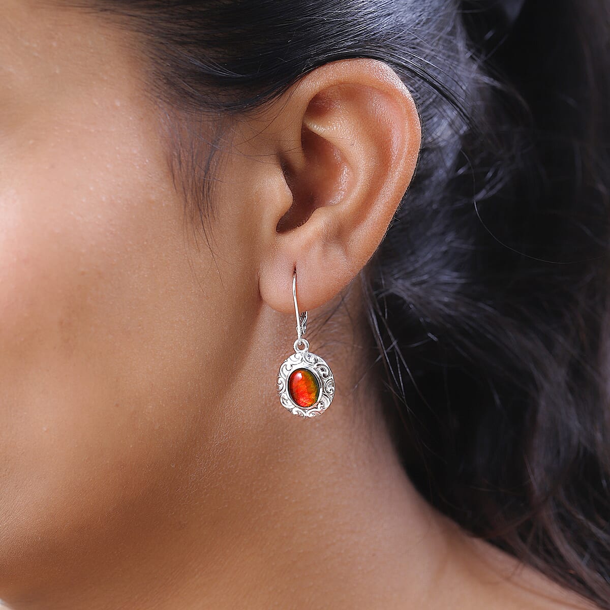 Canadian Ammolite Earrings in Platinum Over Sterling Silver image number 2