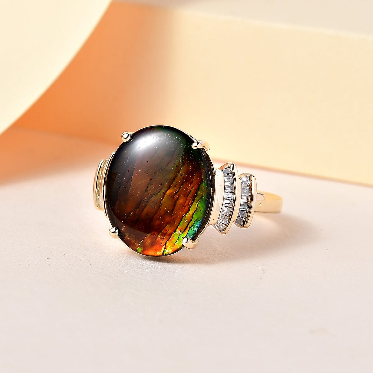 Luxoro 10K Yellow Gold Canadian Ammolite and Diamond Ring 4.75 ctw image number 1