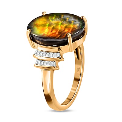 Luxoro 10K Yellow Gold Canadian Ammolite and Diamond Ring (Size 10.0) 0.15 ctw