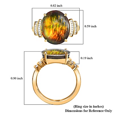 Luxoro 10K Yellow Gold Canadian Ammolite and Diamond Ring (Size 10.0) 0.15 ctw