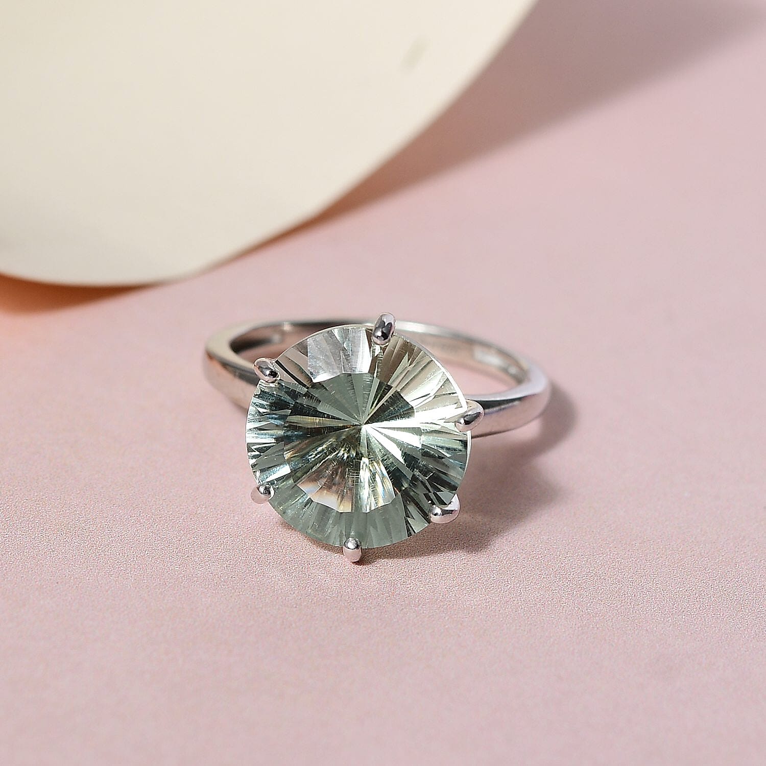 AAA Concave Cut Montezuma Prasiolite Solitaire Ring in Platinum Over Sterling Silver (Size 10.0) 5.50 ctw