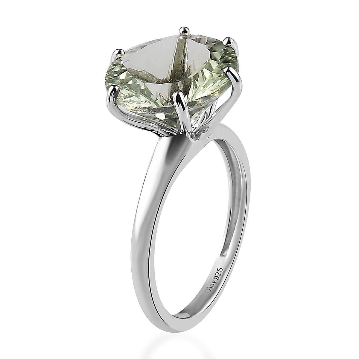 AAA Concave Cut Montezuma Prasiolite Solitaire Ring in Platinum Over Sterling Silver (Size 10.0) 5.50 ctw
