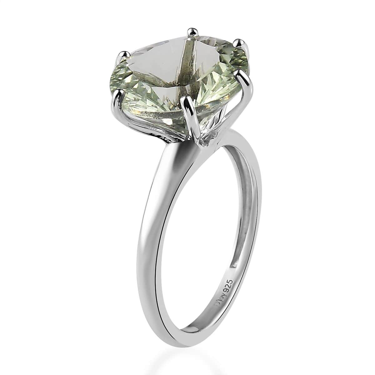 AAA Concave Cut Montezuma Prasiolite Solitaire Ring in Platinum Over Sterling Silver 5.50 ctw image number 3