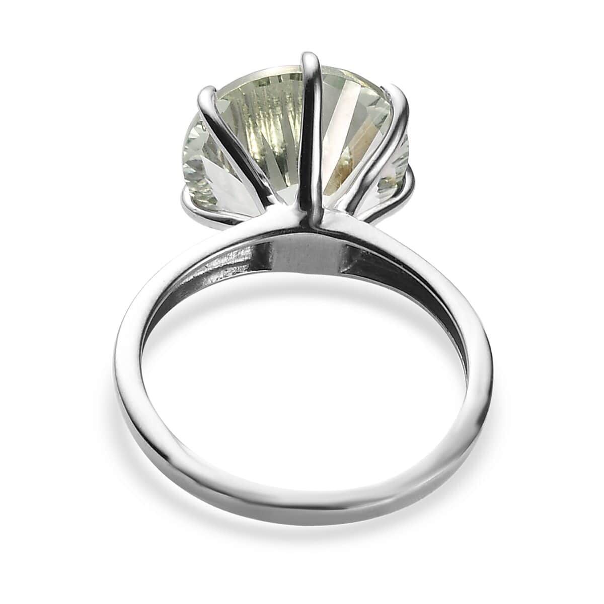 AAA Concave Cut Montezuma Prasiolite Solitaire Ring in Platinum Over Sterling Silver 5.50 ctw image number 4