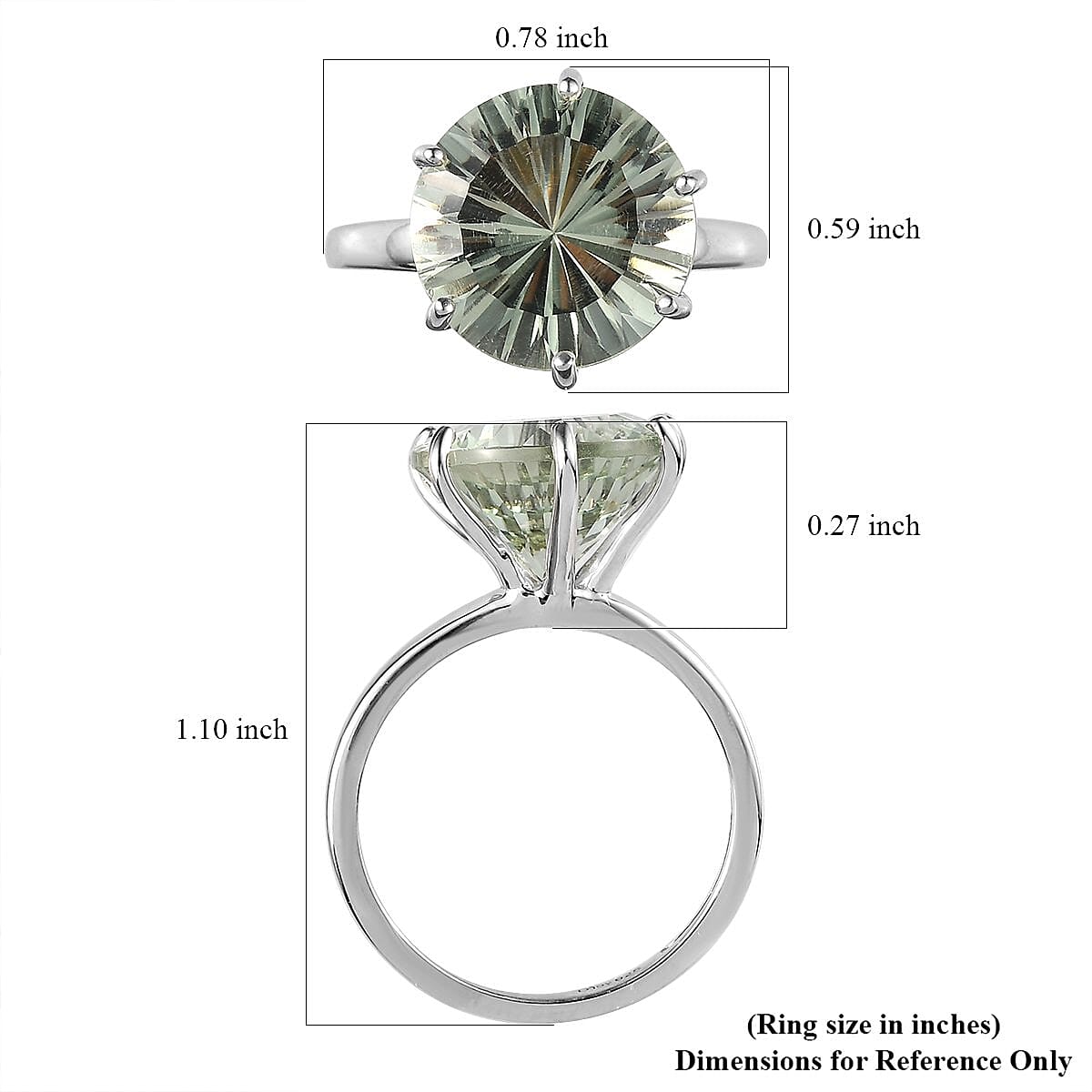 AAA Concave Cut Montezuma Prasiolite Solitaire Ring in Platinum Over Sterling Silver (Size 10.0) 5.50 ctw