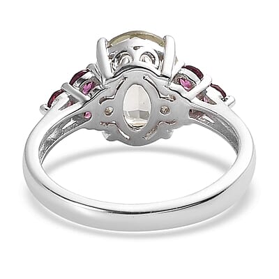 AAA Montezuma Prasiolite and Orissa Rhodolite Garnet Ring in Platinum Over Sterling Silver (Size 10.0) 2.90 ctw