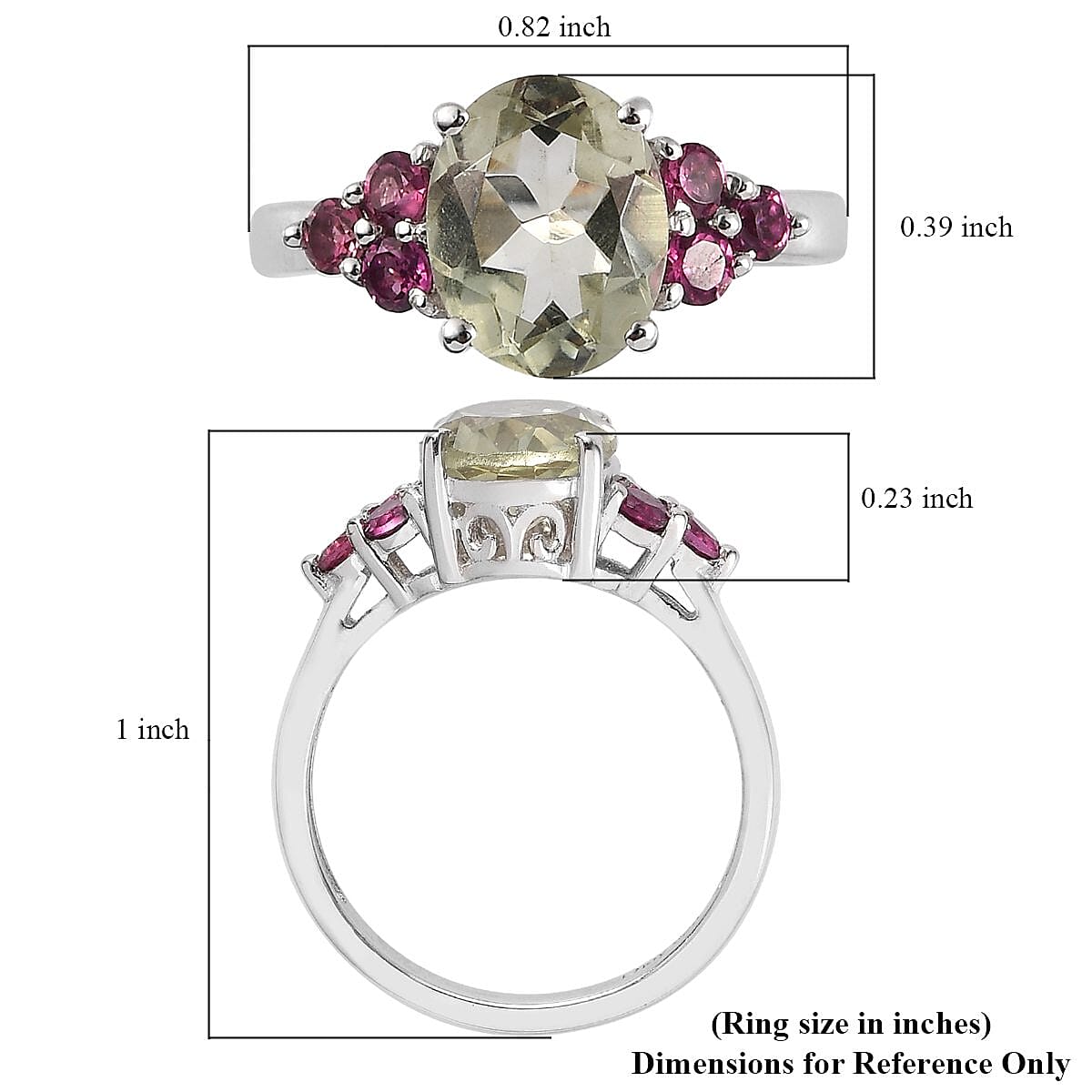 AAA Montezuma Prasiolite and Orissa Rhodolite Garnet Ring in Platinum Over Sterling Silver (Size 10.0) 2.90 ctw