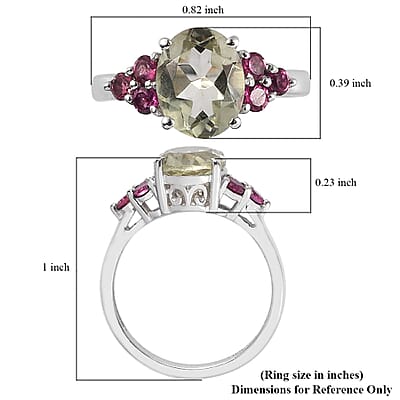 AAA Montezuma Prasiolite and Orissa Rhodolite Garnet Ring in Platinum Over Sterling Silver (Size 10.0) 2.90 ctw