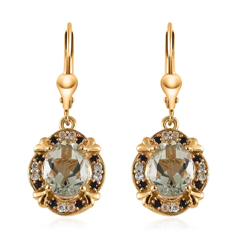 AAA Montezuma Prasiolite and Multi Gemstone Lever Back Earrings in Vermeil Yellow Gold Over Sterling Silver 4.10 ctw