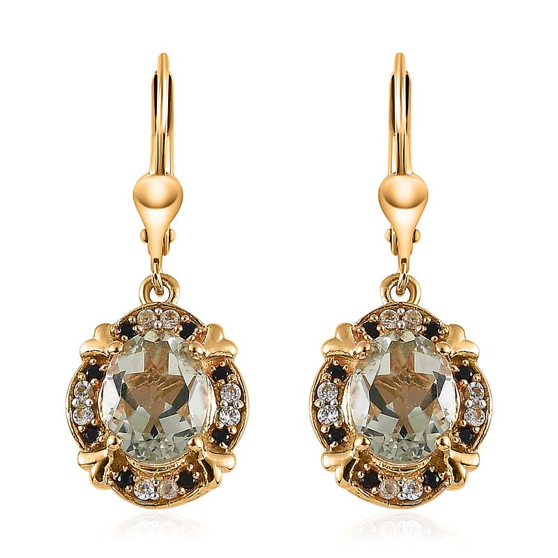 AAA Montezuma Prasiolite and Multi Gemstone Lever Back Earrings in Vermeil Yellow Gold Over Sterling Silver 4.10 ctw