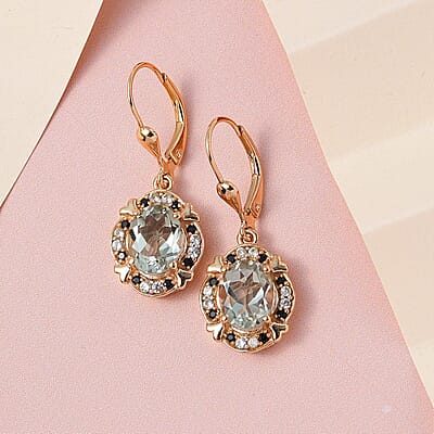 AAA Montezuma Prasiolite and Multi Gemstone Lever Back Earrings in Vermeil Yellow Gold Over Sterling Silver 4.10 ctw