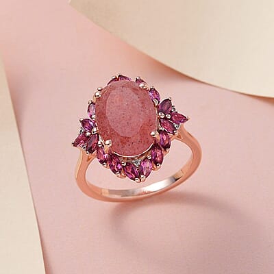 Tanzanian Natronite and Multi Gemstone Cocktail Ring in Vermeil Rose Gold Over Sterling Silver (Size 10.0) 7.50 ctw