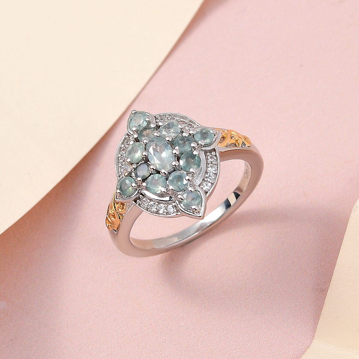 Narsipatnam Alexandrite and Natural White Zircon Ring in Vermeil Yellow Gold and Platinum Over Sterling Silver 1.30 ctw (Delivery in 5-7 Business Days) image number 1