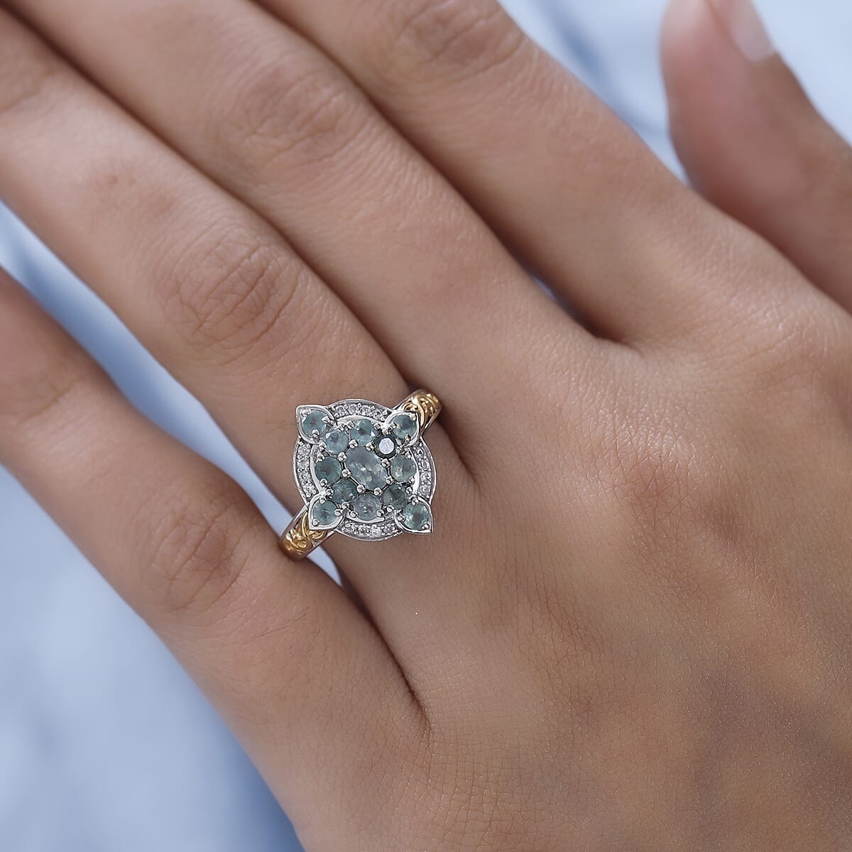 Narsipatnam Alexandrite and White Zircon Ring in Vermeil Yellow Gold and Platinum Over Sterling Silver (Size 7.0) 1.30 ctw image number 2