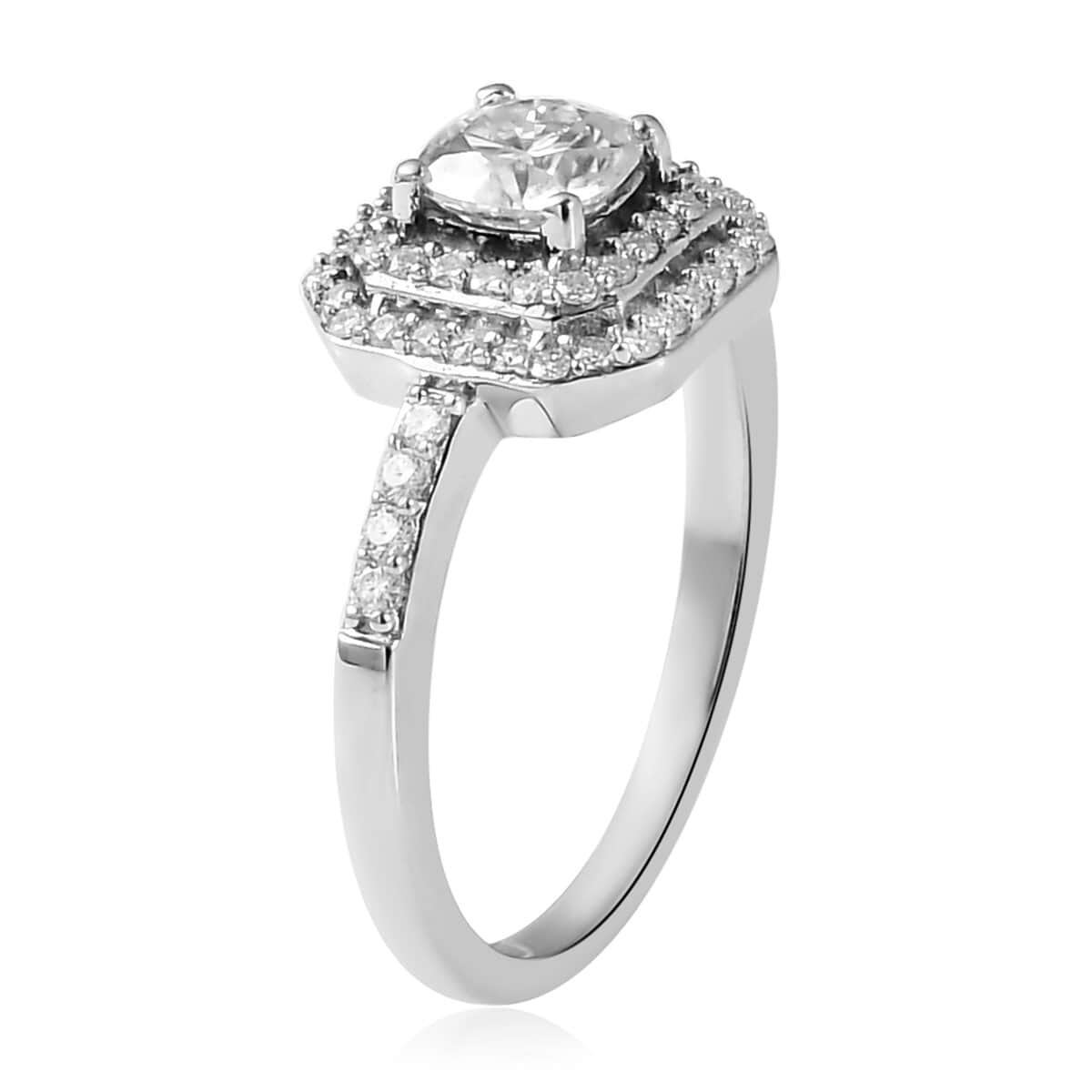 Moissanite Double Halo Ring in Platinum Over Sterling Silver (Size 10.0) 0.85 ctw image number 3