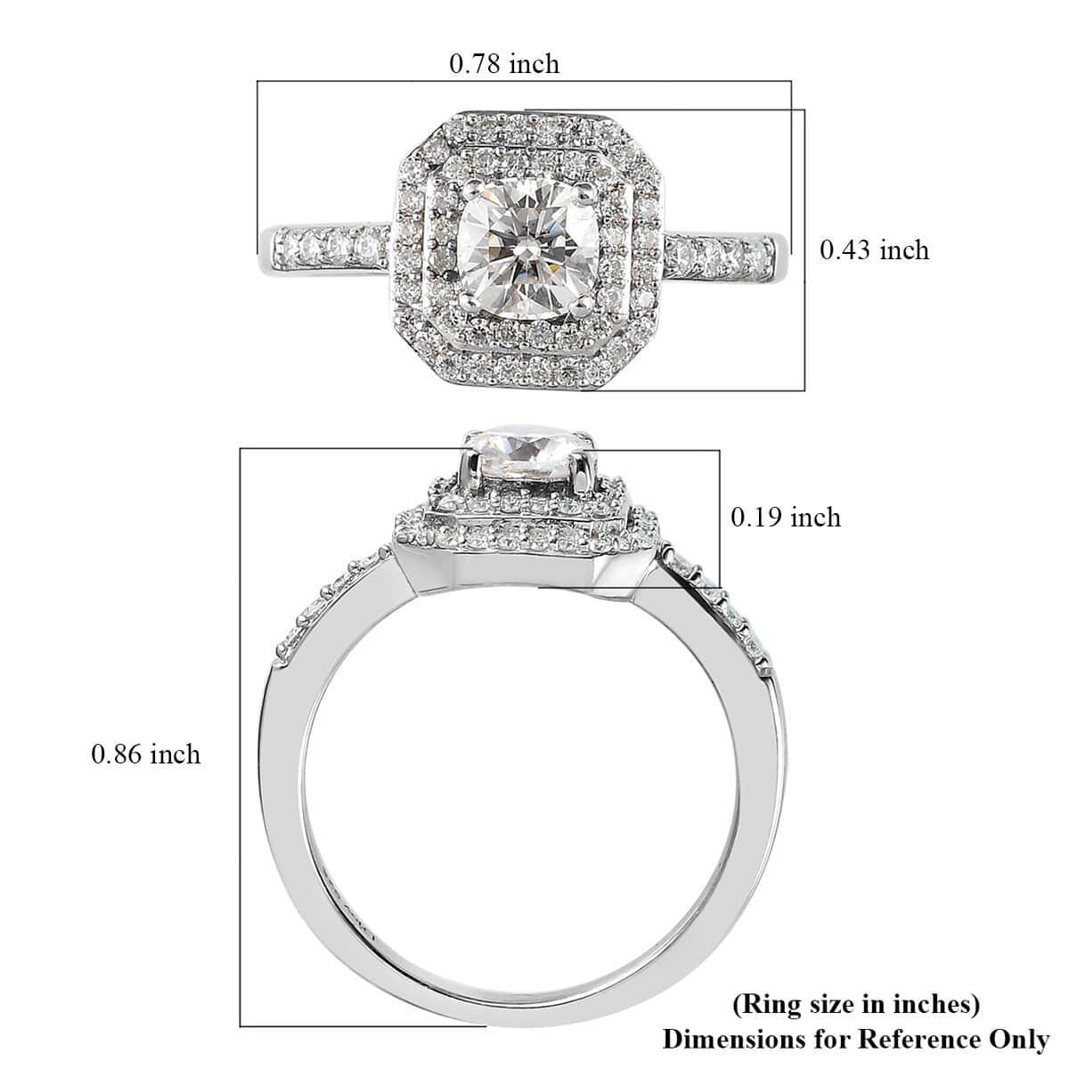 Moissanite Double Halo Ring in Platinum Over Sterling Silver 1.25 ctw (Delivery in 5-7 Business Days) image number 5