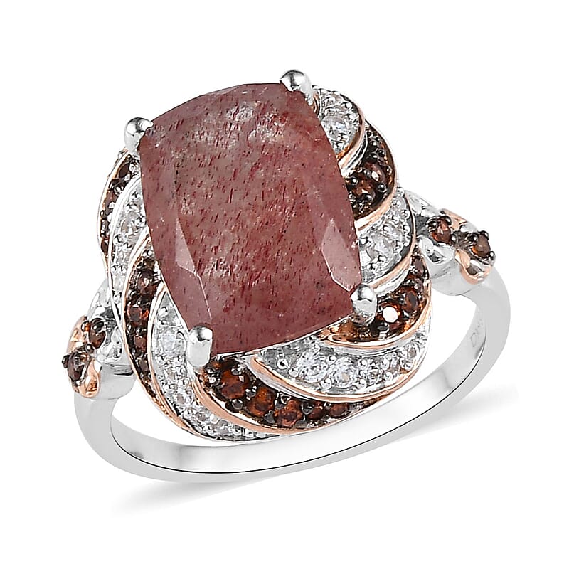Tanzanian Natronite, Natural White and Brown Zircon Ring in Vermeil Rose Gold and Platinum Over Sterling Silver (Size 10.0) 7.40 ctw