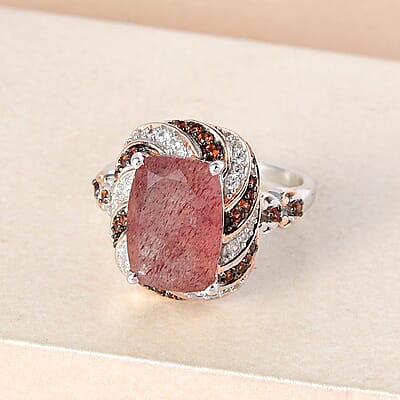 Tanzanian Natronite, Natural White and Brown Zircon Ring in Vermeil Rose Gold and Platinum Over Sterling Silver (Size 10.0) 7.40 ctw