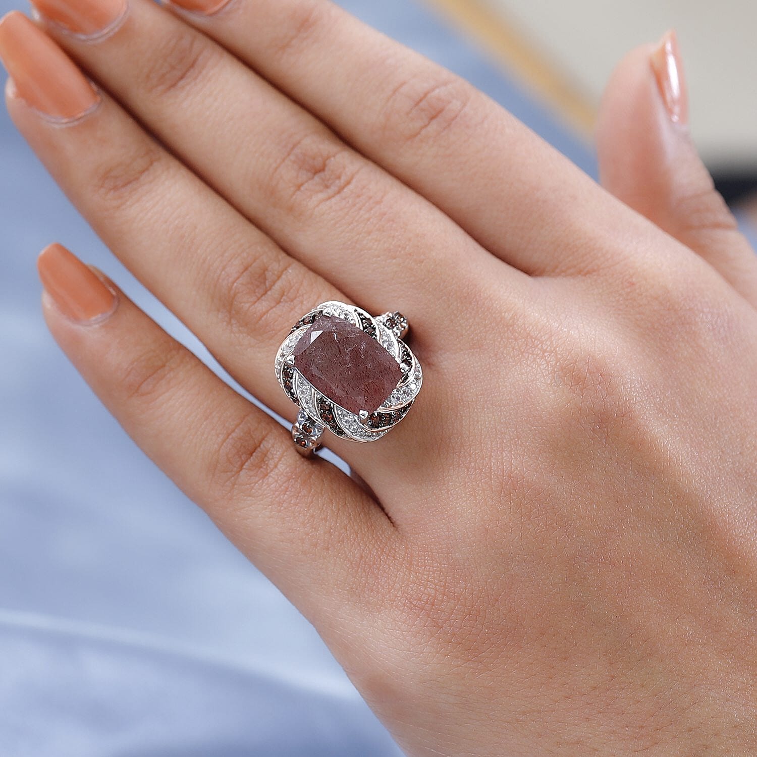 Tanzanian Natronite, Natural White and Brown Zircon Ring in Vermeil Rose Gold and Platinum Over Sterling Silver (Size 10.0) 7.40 ctw