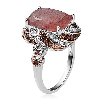 Tanzanian Natronite, Natural White and Brown Zircon Ring in Vermeil Rose Gold and Platinum Over Sterling Silver (Size 10.0) 7.40 ctw