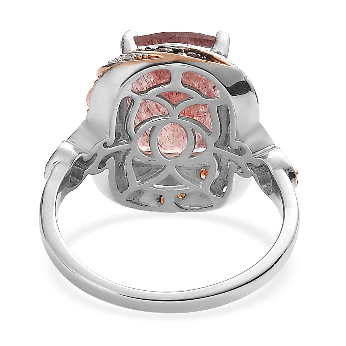 Tanzanian Natronite, Natural White and Brown Zircon Ring in Vermeil Rose Gold and Platinum Over Sterling Silver (Size 10.0) 7.40 ctw