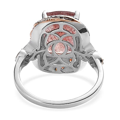 Tanzanian Natronite, Natural White and Brown Zircon Ring in Vermeil Rose Gold and Platinum Over Sterling Silver (Size 10.0) 7.40 ctw