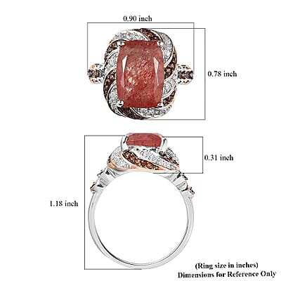 Tanzanian Natronite, Natural White and Brown Zircon Ring in Vermeil Rose Gold and Platinum Over Sterling Silver (Size 10.0) 7.40 ctw