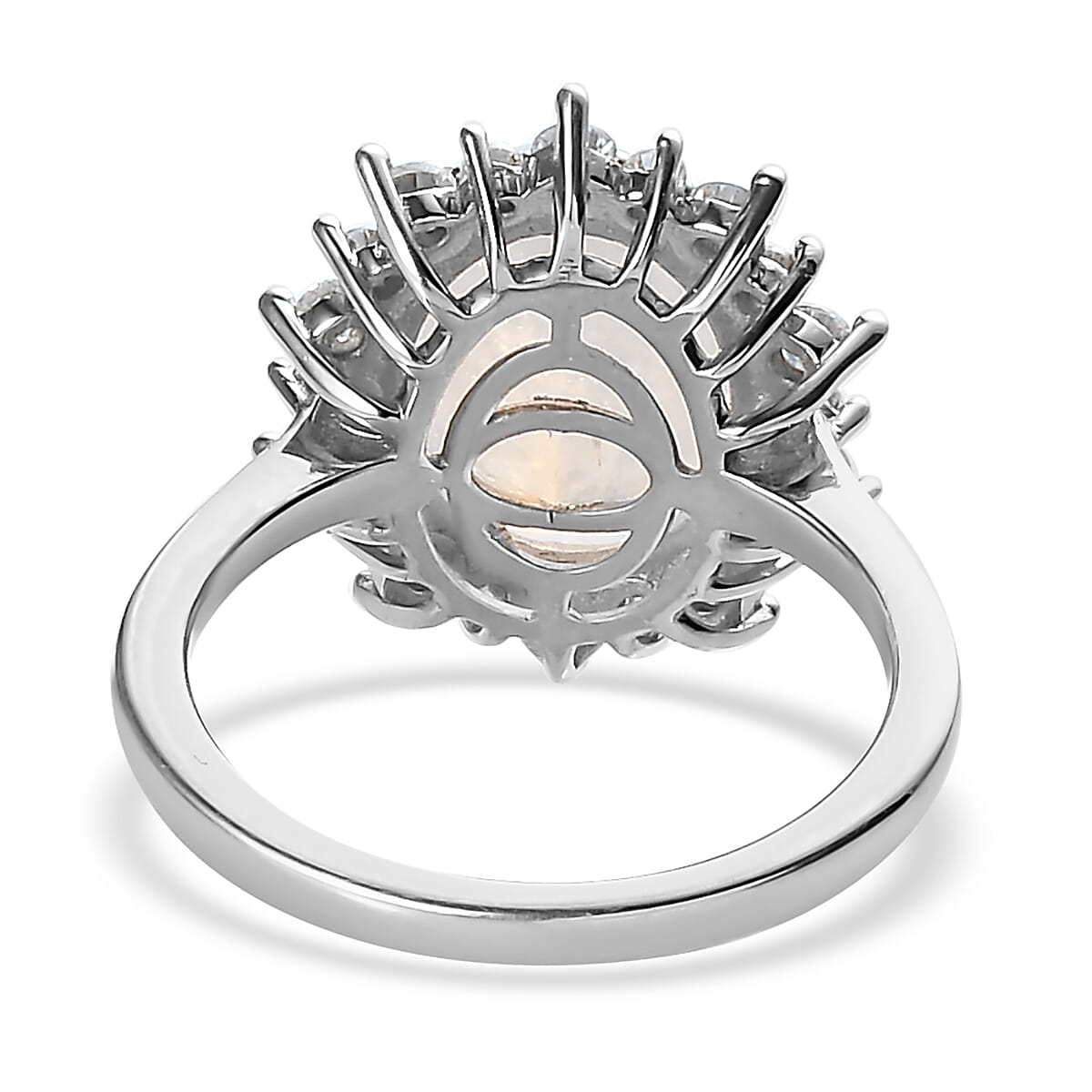 Premium Rainbow Moonstone, Moissanite Sunburst Ring in Platinum Over Sterling Silver (Size 10.0) 4.00 ctw image number 4