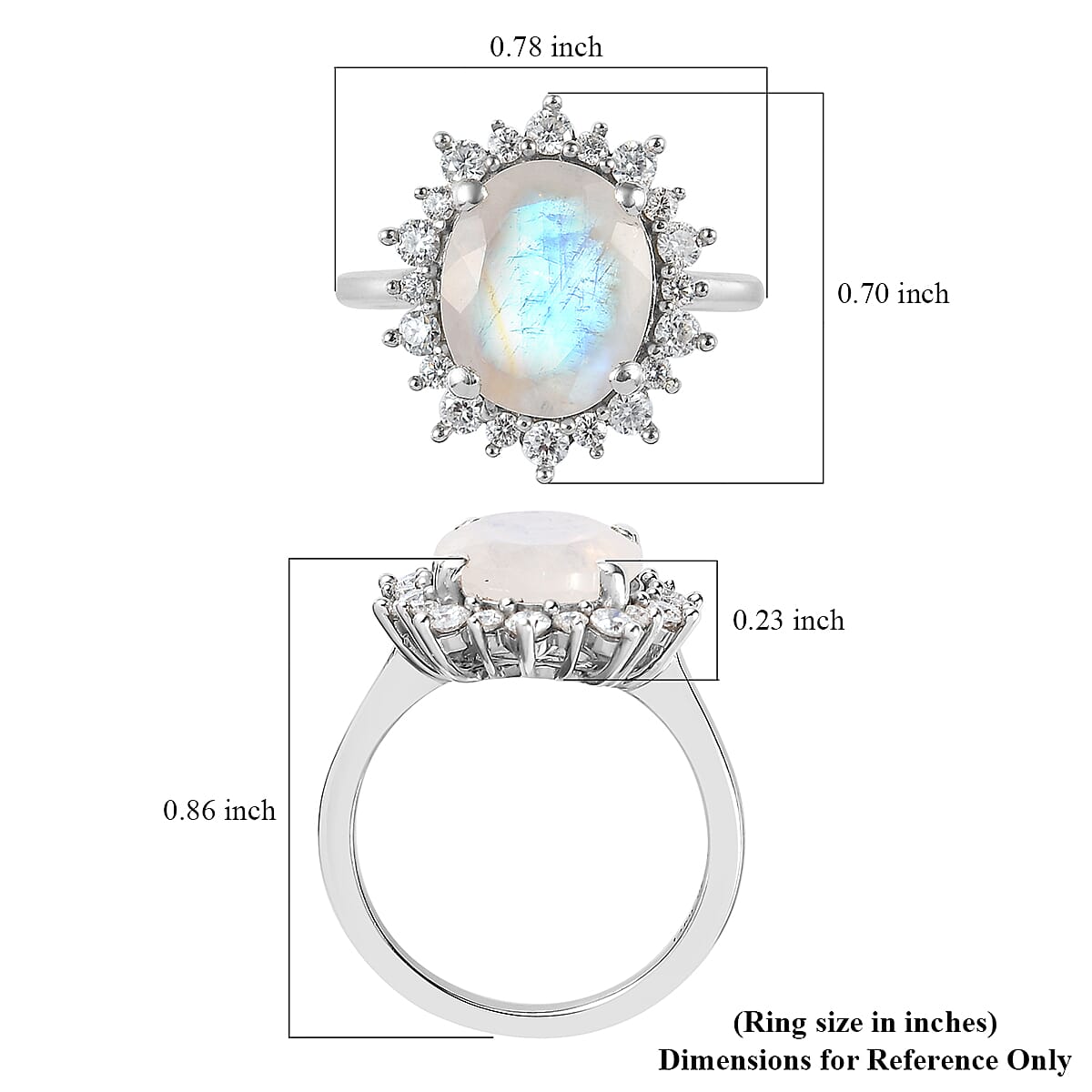 Premium Rainbow Moonstone and Moissanite Sunburst Ring in Platinum Over Sterling Silver (Size 7.0) 4.00 ctw image number 5