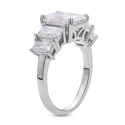 Radiant Cut Moissanite 5 Stone Ring in Rhodium Over Sterling Silver (Size 10.0) 5.00 ctw