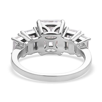 Radiant Cut Moissanite 5 Stone Ring in Rhodium Over Sterling Silver (Size 10.0) 5.00 ctw