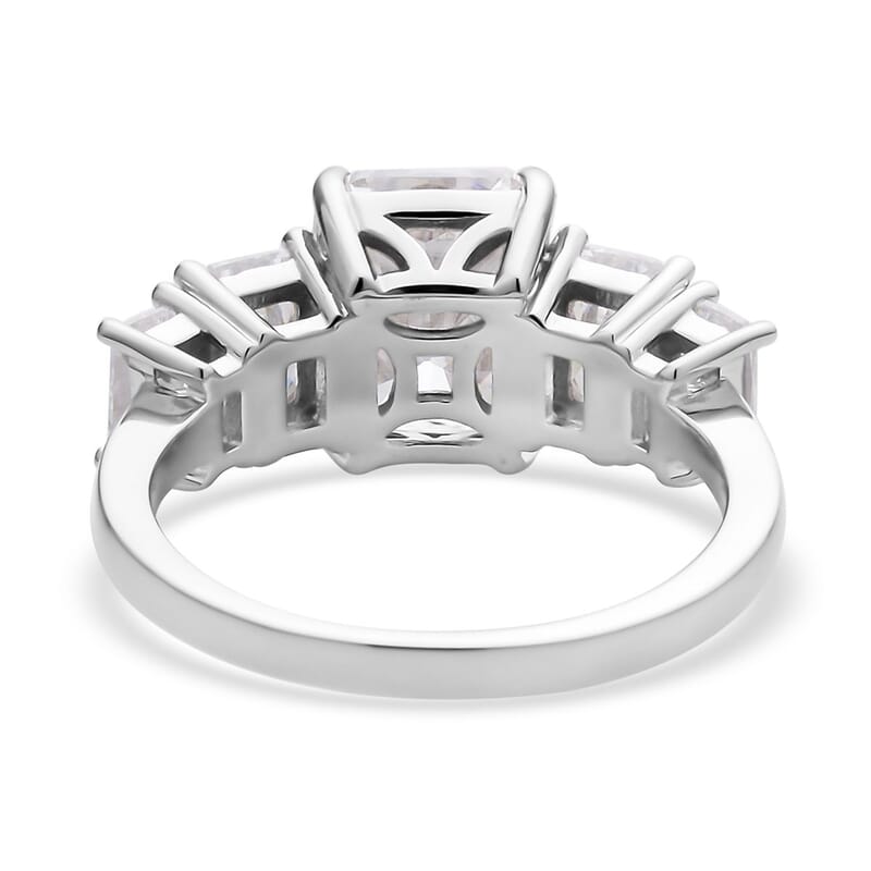 Radiant Cut Moissanite 5 Stone Ring in Rhodium Over Sterling Silver (Size 10.0) 5.00 ctw