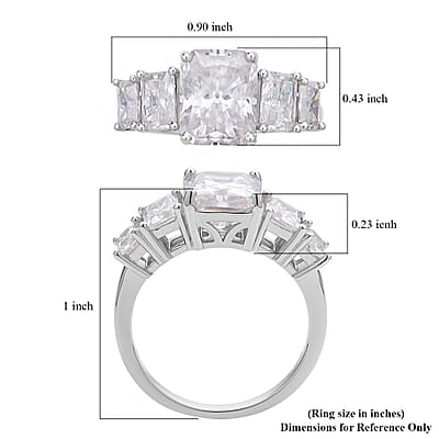Radiant Cut Moissanite 5 Stone Ring in Rhodium Over Sterling Silver (Size 10.0) 5.00 ctw