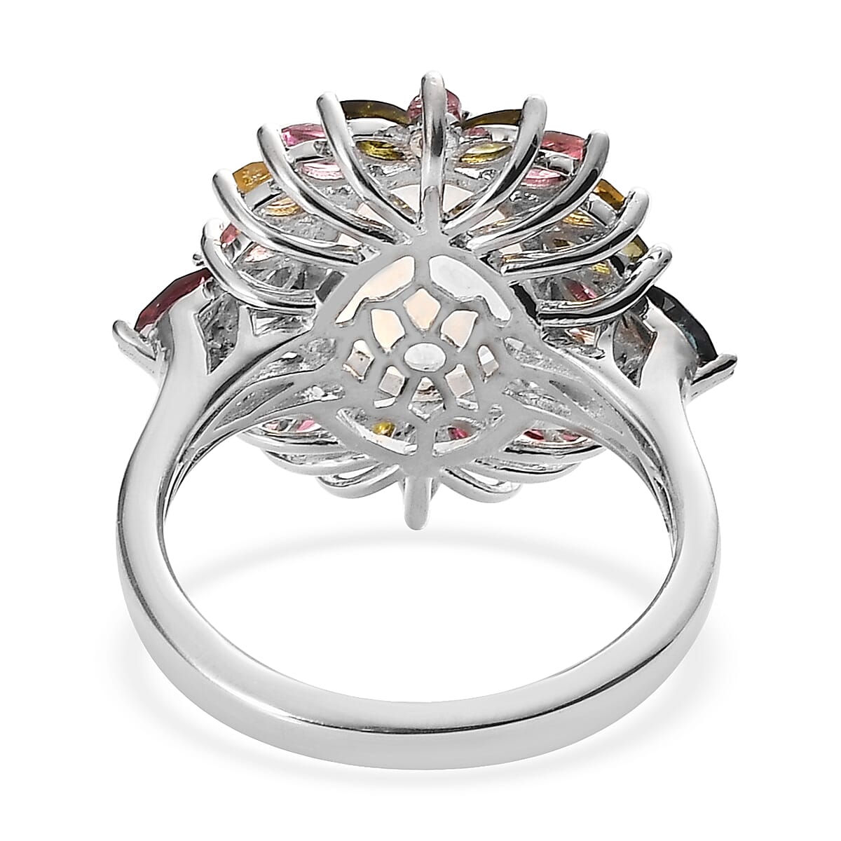 Premium Rainbow Moonstone and Multi-Tourmaline Floral Ring in Platinum Over Sterling Silver (Size 10.0) 8.50 ctw image number 4