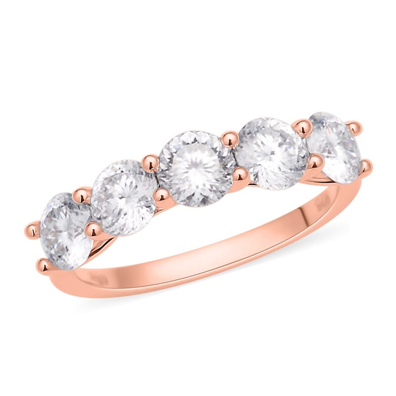 120 Facets Moissanite 5 Stone Ring in Vermeil Rose Gold Over Sterling Silver (Size 10.0) 2.25 ctw