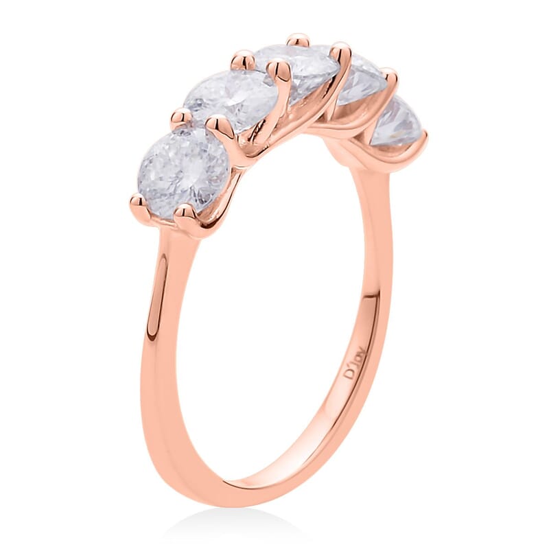 120 Facets Moissanite 5 Stone Ring in Vermeil Rose Gold Over Sterling Silver (Size 10.0) 2.25 ctw