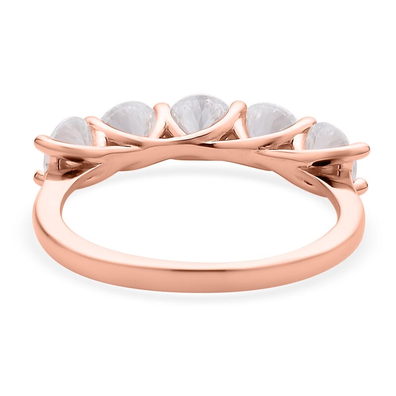 120 Facets Moissanite 5 Stone Ring in Vermeil Rose Gold Over Sterling Silver (Size 10.0) 2.25 ctw