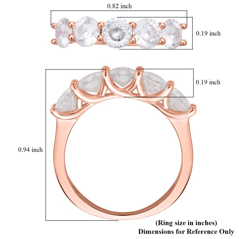 120 Facets Moissanite 5 Stone Ring in Vermeil Rose Gold Over Sterling Silver (Size 10.0) 2.25 ctw