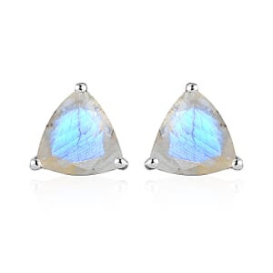 Premium Rainbow Moonstone Solitaire Stud Earrings in Platinum Over Sterling Silver 3.50 ctw