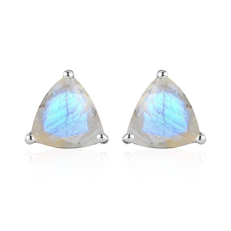 Premium Rainbow Moonstone Solitaire Stud Earrings in Platinum Over Sterling Silver 3.50 ctw