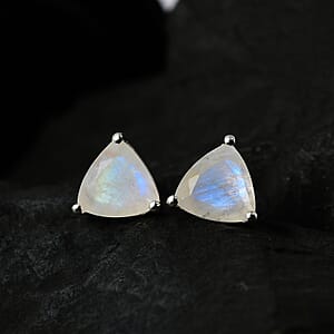 Premium Rainbow Moonstone Solitaire Stud Earrings in Platinum Over Sterling Silver 3.50 ctw
