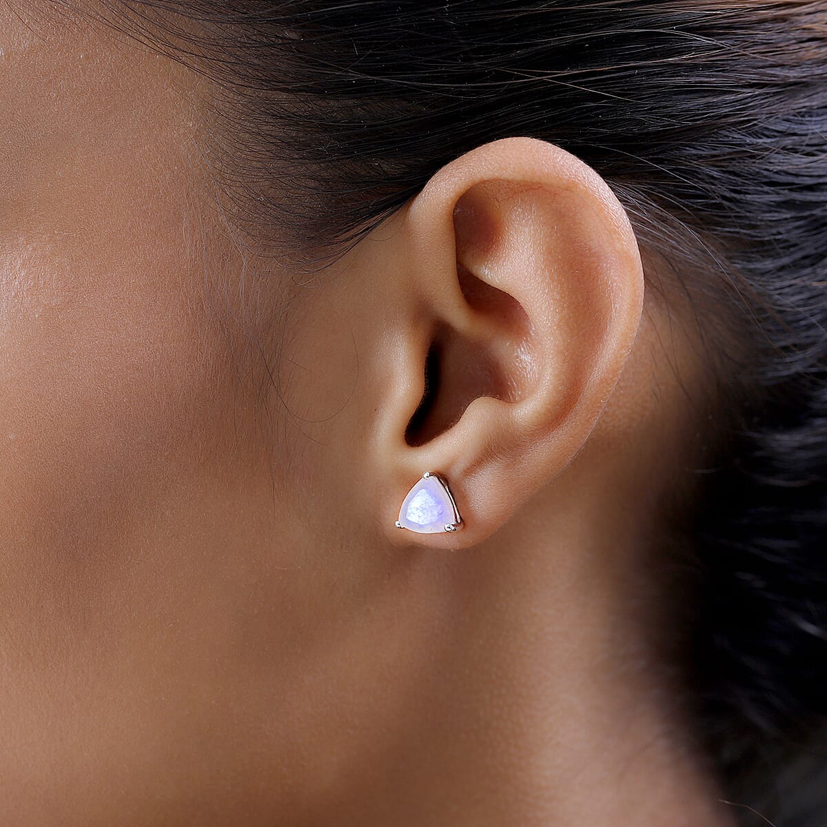 Premium Rainbow Moonstone Solitaire Stud Earrings in Platinum Over Sterling Silver 3.50 ctw image number 2