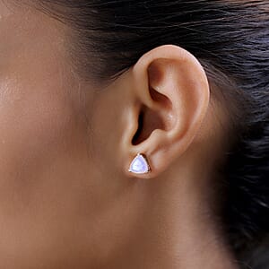Premium Rainbow Moonstone Solitaire Stud Earrings in Platinum Over Sterling Silver 3.50 ctw