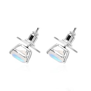 Premium Rainbow Moonstone Solitaire Stud Earrings in Platinum Over Sterling Silver 3.50 ctw