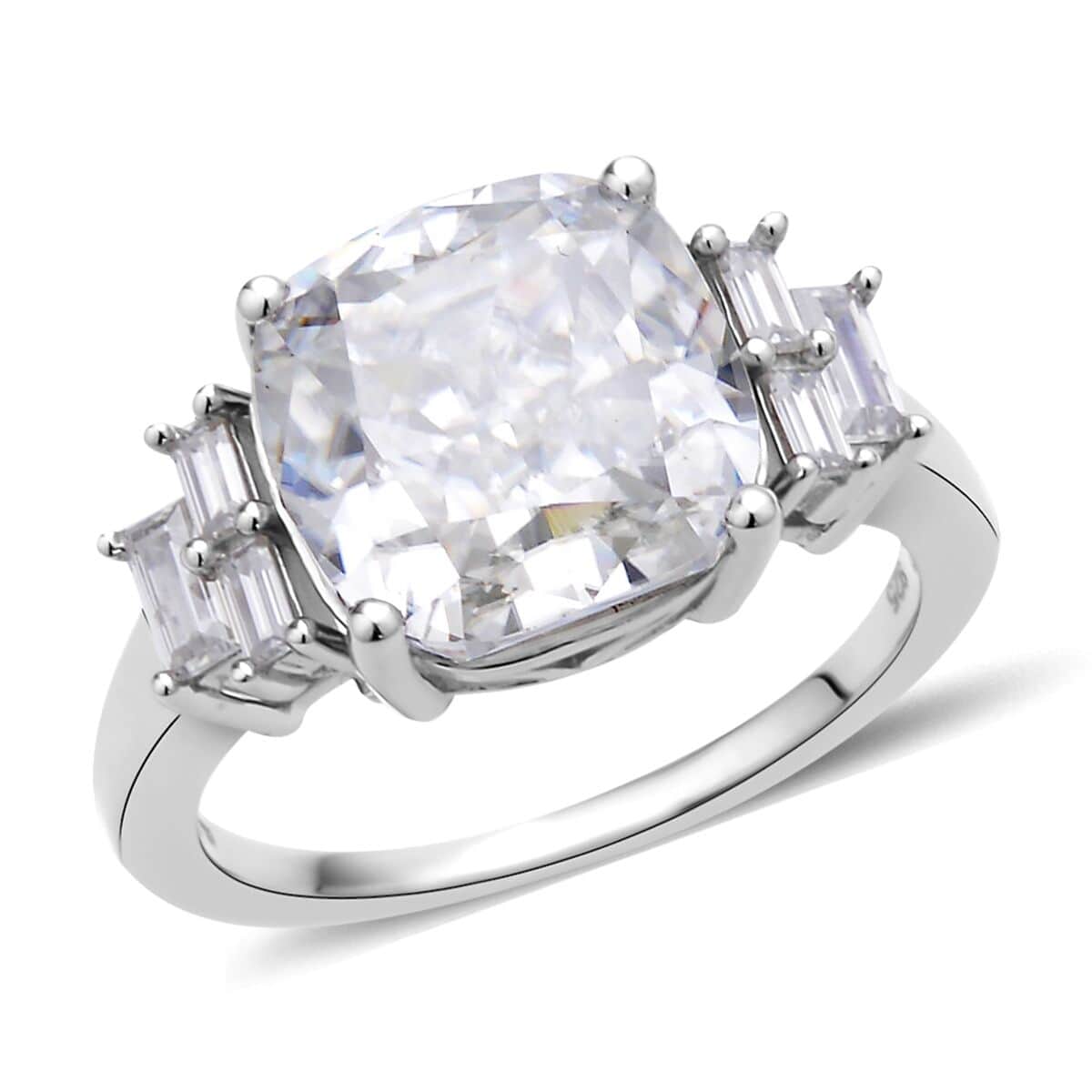 Crushed Ice Cut Moissanite Ring in Rhodium Over Sterling Silver 8.10 ctw image number 0