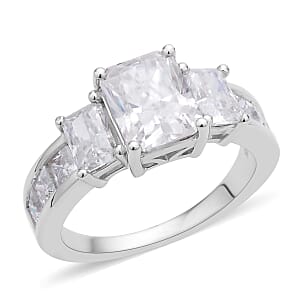 Crushed Ice Cut Moissanite Ring in Rhodium Over Sterling Silver (Size 10.0) 4.75 ctw