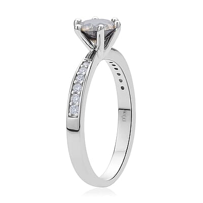 Olive Green and White Moissanite Ring in Rhodium Over Sterling Silver (Size 10.0) 1.15 ctw